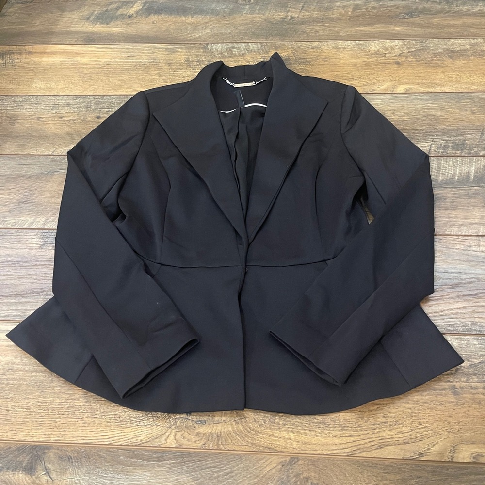 White House Black Market Black Peplum Blazer Hook Closure Jacket Size 6 Business